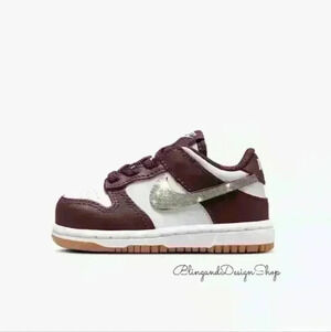 Bling Nike Dunk Low Baby Toddler Brown Sneaker Shoes Customized with Crystals
